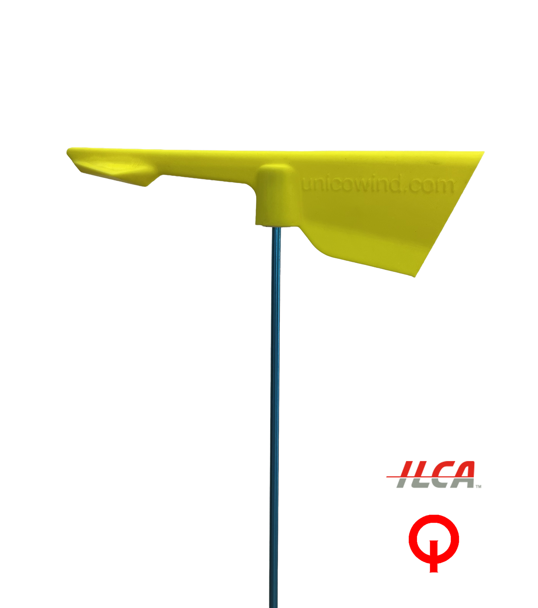 Yellow wind vane on a white background with ILCA and Q logos.